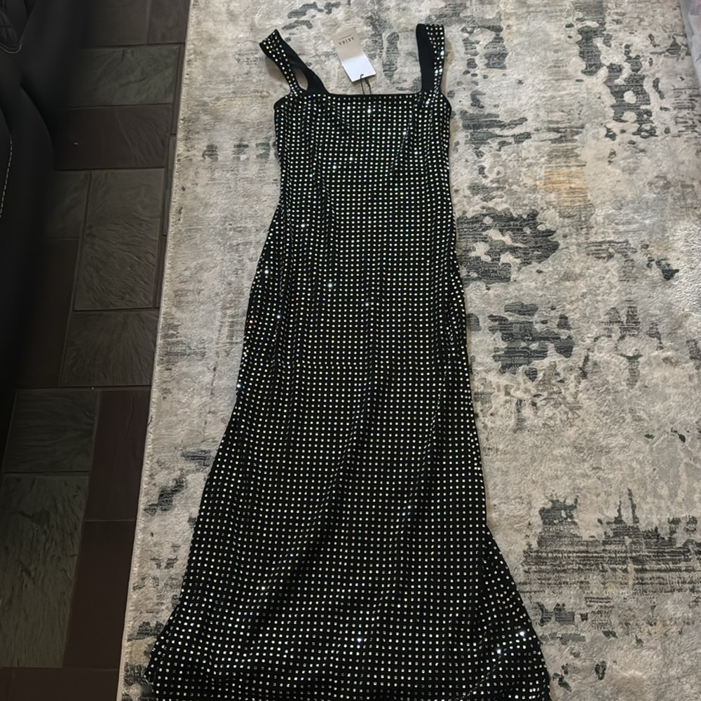Akira Champagne Problems Rhinestone Mesh Maxi Dress - Picture 5 of 6